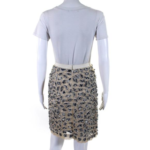 Oscar de la Renta Womens Cotton Blend Textured Zip Up Pencil Skirt Beige Size 4 - Picture 3 of 6